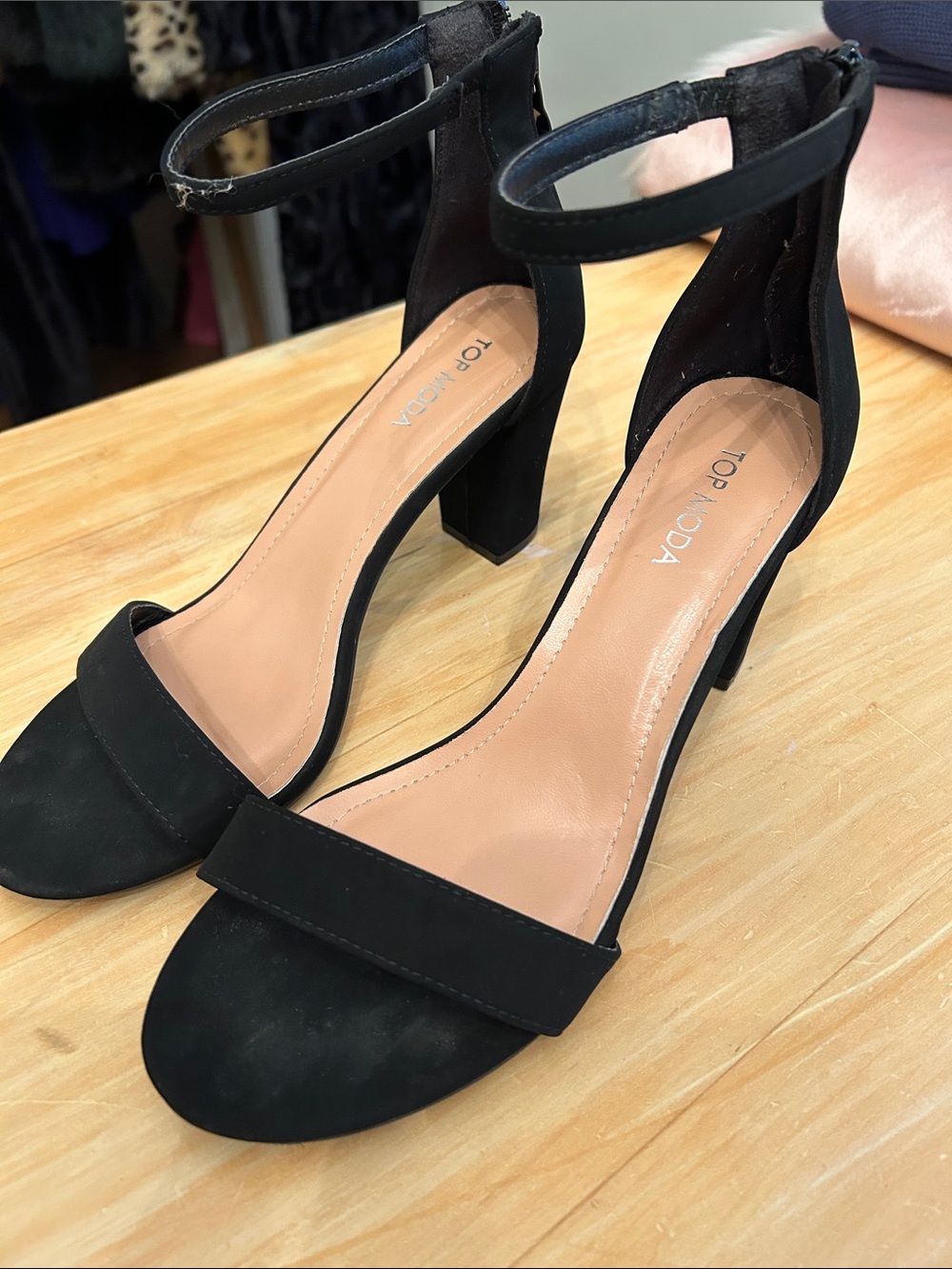 TOP Moda Black Ankle-Strap Block Heels